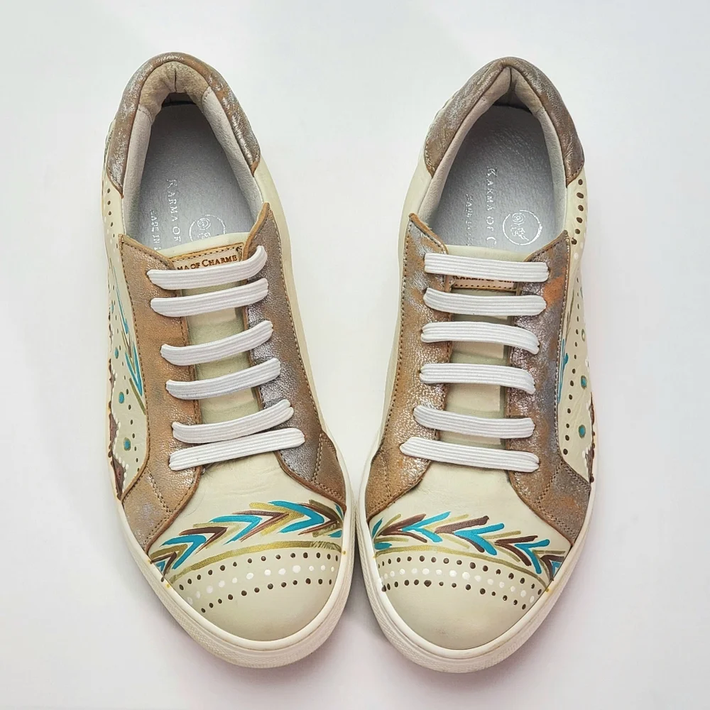 Karma Of Charme Naïf Hand Painted Leather Low Top Women Sneakers Sz 37 / US 6.5